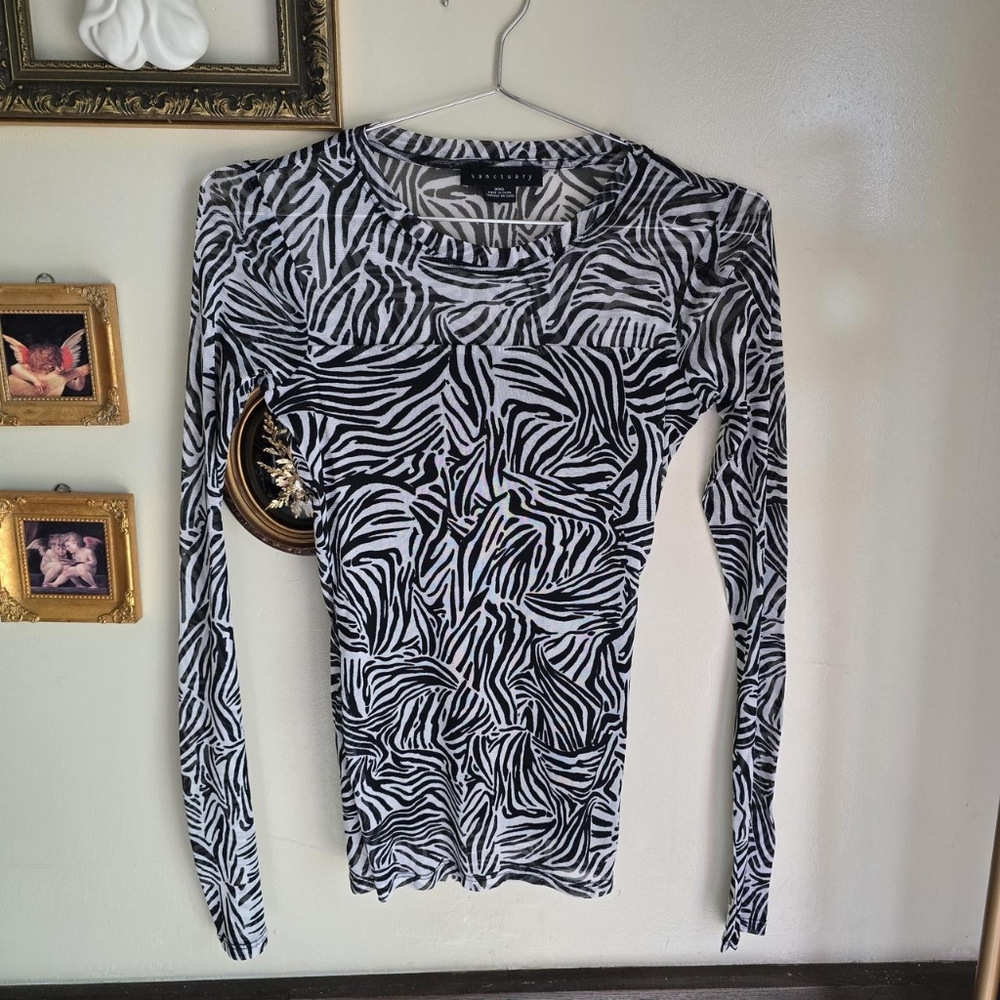 Sanctuary long sleeve zebra print mesh top
